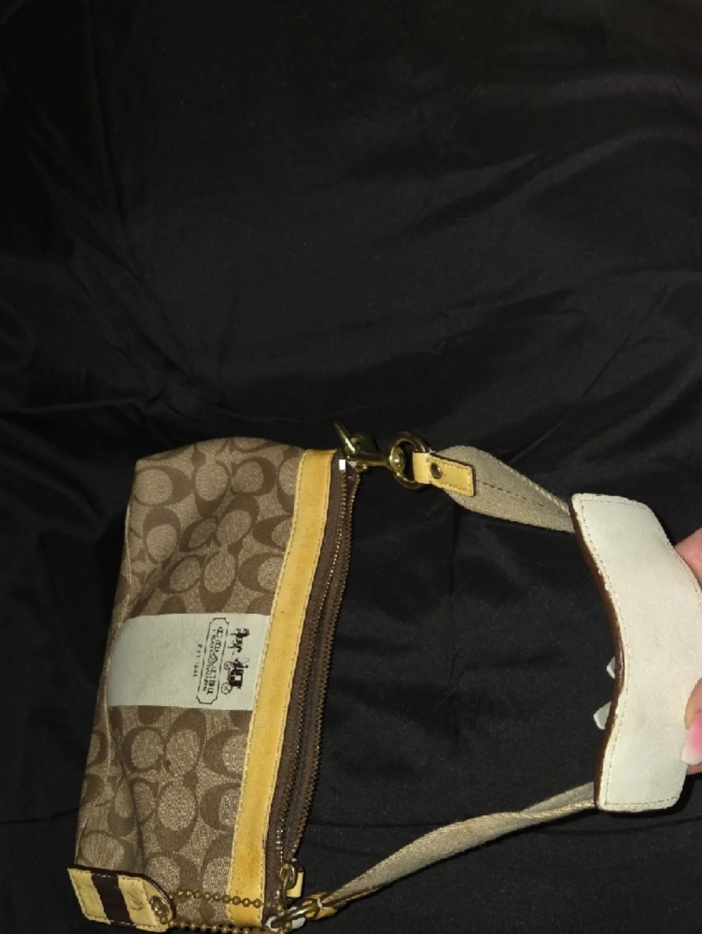 Coach Brown Signature Canvas Shoulder Bag with Yellow Trim - Picture 4 of 4